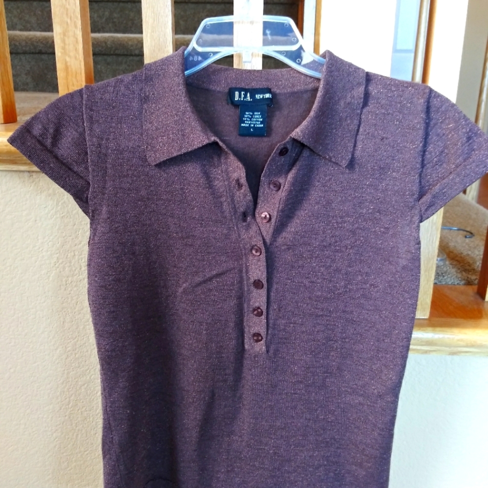 Brown knit top, Large (fits small), by D.F.A.